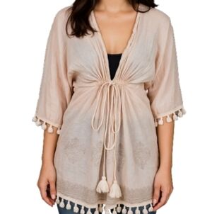 Shiraleah Baby Pink  Indian Print Tassel Swim Cover-Up OsFM